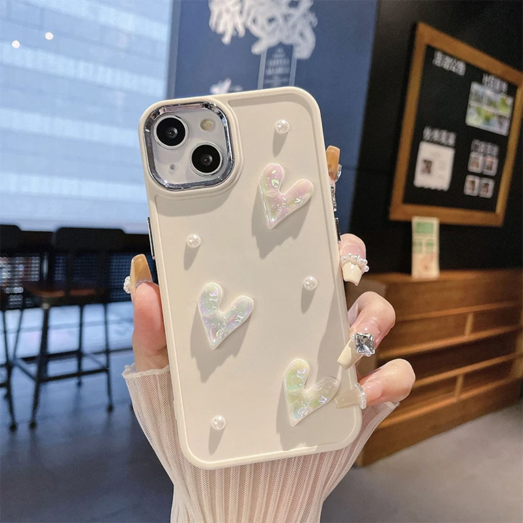 3D Heart Pearl Korean Ins Style Simple Solid Color Phone case