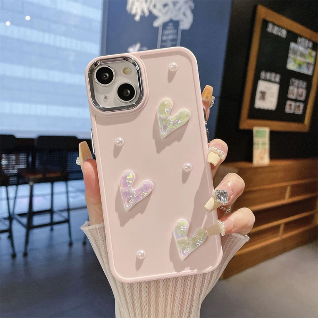 3D Heart Pearl Korean Ins Style Simple Solid Color Phone case