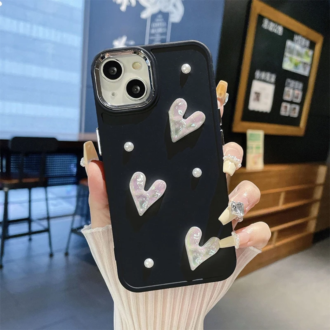 3D Heart Pearl Korean Ins Style Simple Solid Color Phone case