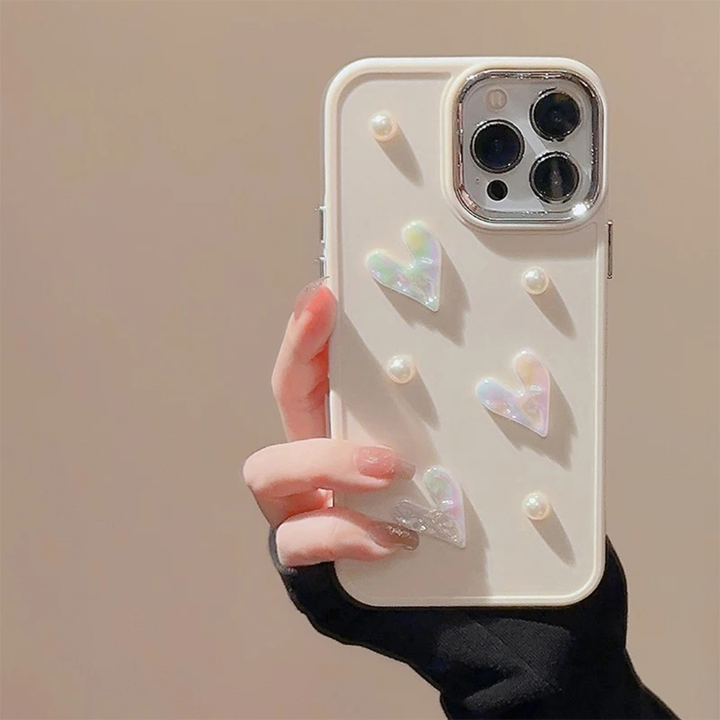 3D Heart Pearl Korean Ins Style Simple Solid Color Phone case