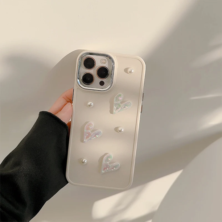 3D Heart Pearl Korean Ins Style Simple Solid Color Phone case