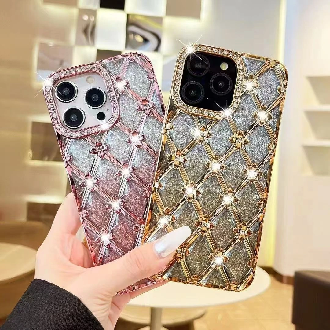 Gradient Electroplated Flower Bling Diamond Mobile Phone