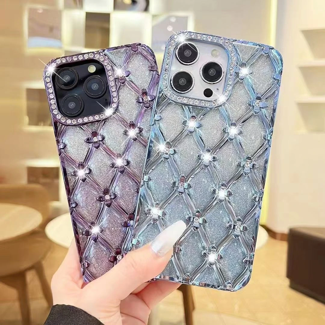 Gradient Electroplated Flower Bling Diamond Mobile Phone