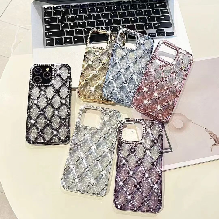 Gradient Electroplated Flower Bling Diamond Mobile Phone