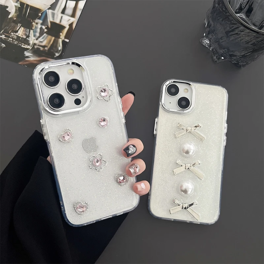 Rhinestone Bowknot Pearl Transparent Glitter Korean Ins Style Women's Phone Case