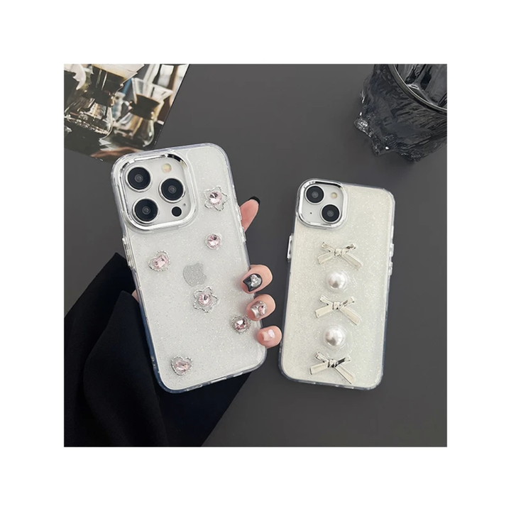 Rhinestone Bowknot Pearl Transparent Glitter Korean Ins Style Women's Phone Case