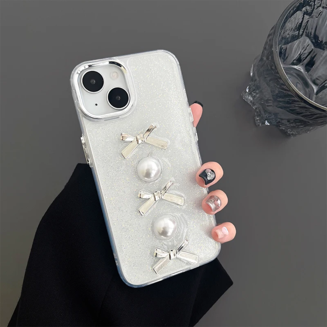 Rhinestone Bowknot Pearl Transparent Glitter Korean Ins Style Women's Phone Case