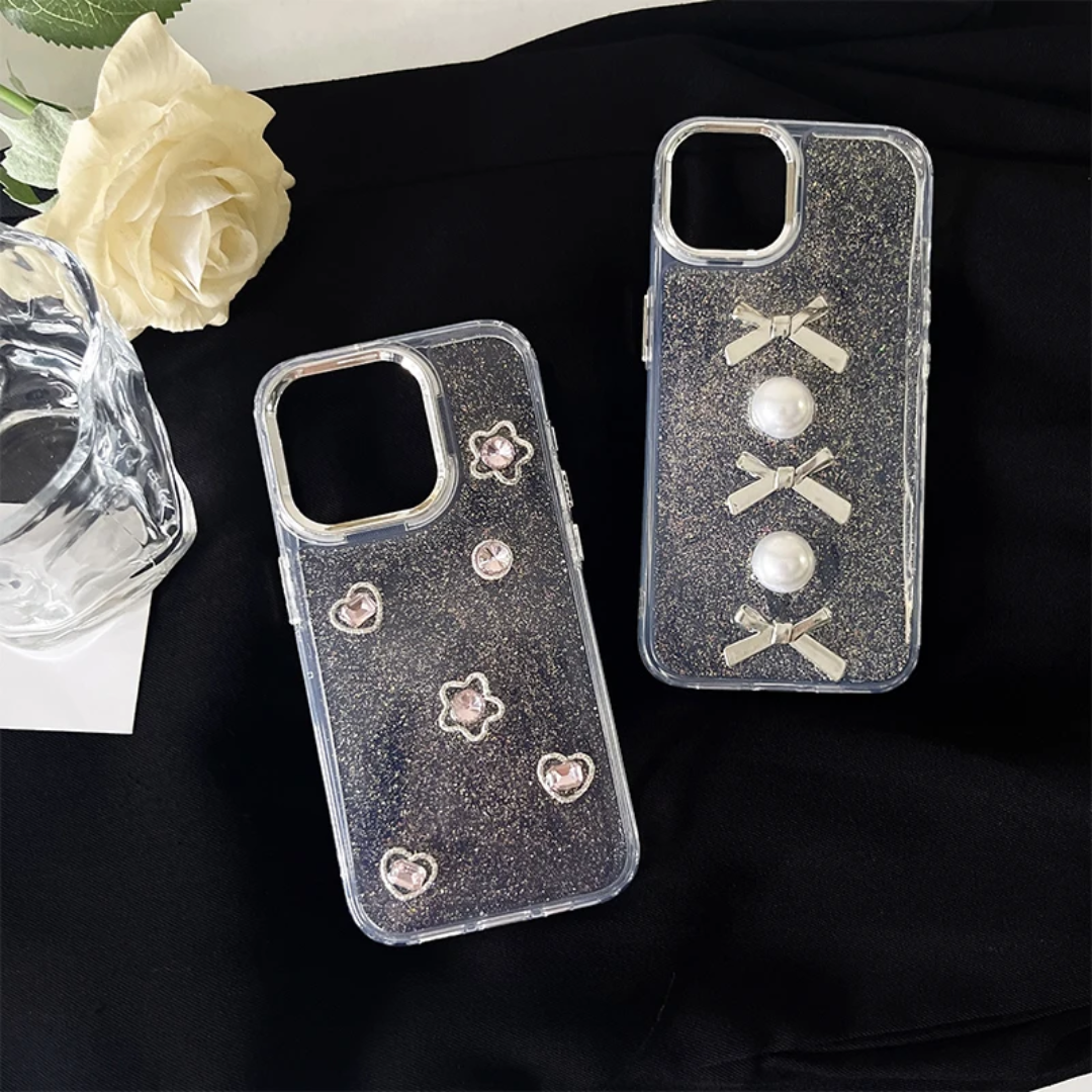 Rhinestone Bowknot Pearl Transparent Glitter Korean Ins Style Women's Phone Case