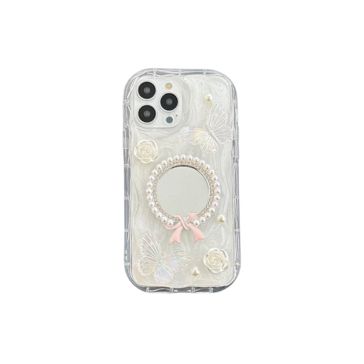 Bowknot Mirror Pearl Flower Makeup Mirror Glitter butterfly Phone case