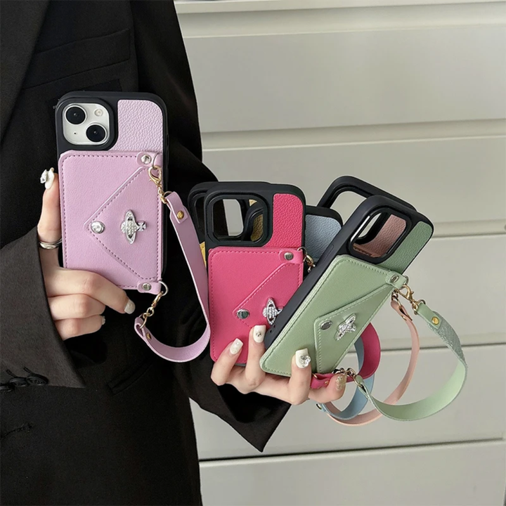 Solid Color Fashion Card Slots Wallet With Hand Rope Women's Leather Phone Case
