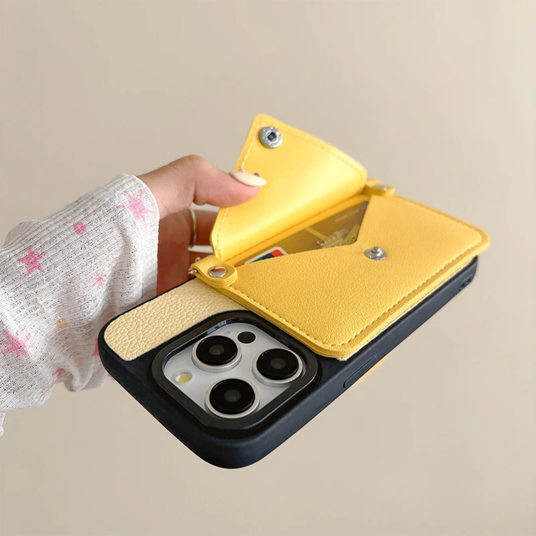 Solid Color Fashion Card Slots Wallet With Hand Rope Women's Leather Phone Case