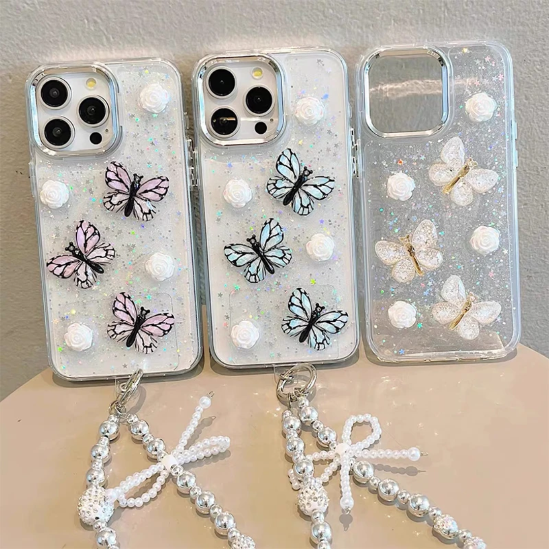 Flowers Butterflies Epoxy Glitter Phone Case