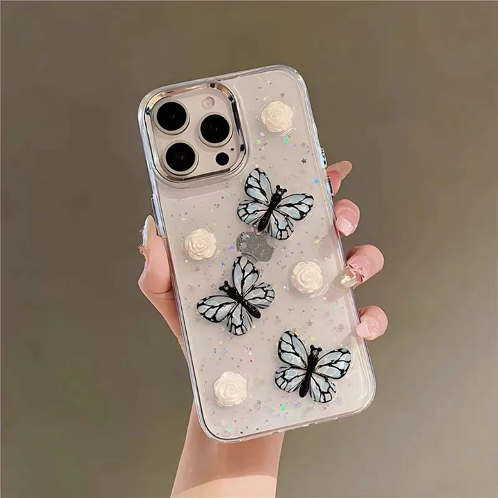 Flowers Butterflies Epoxy Glitter Phone Case