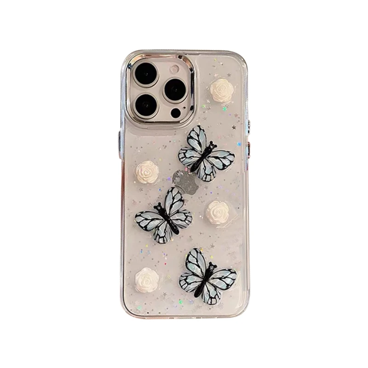 Flowers Butterflies Epoxy Glitter Phone Case