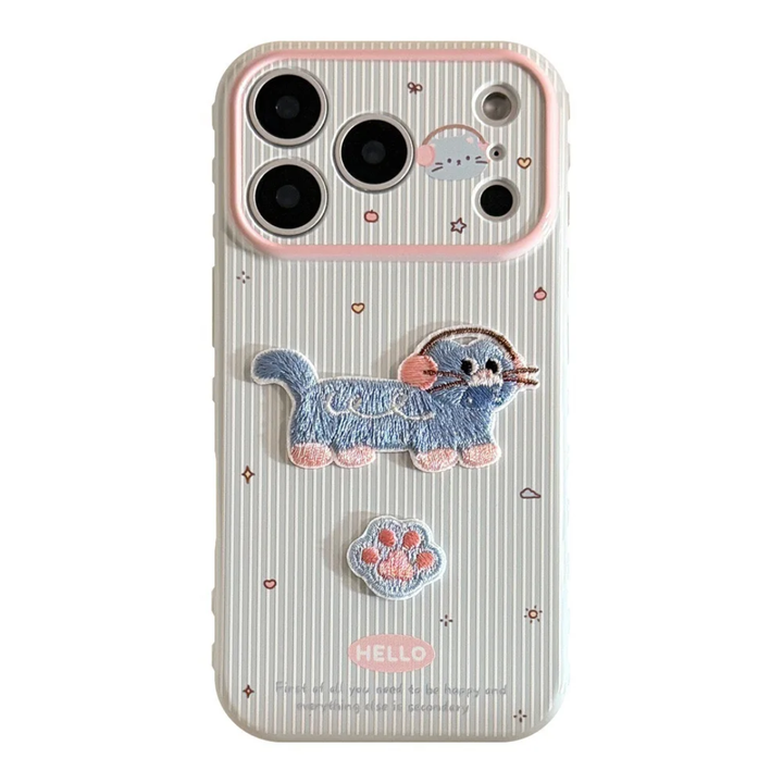 Embroidered Cat Cartoon Phone Case C