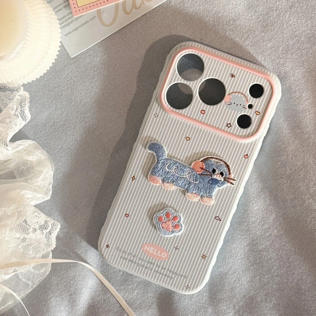 Embroidered Cat Cartoon Phone Case C