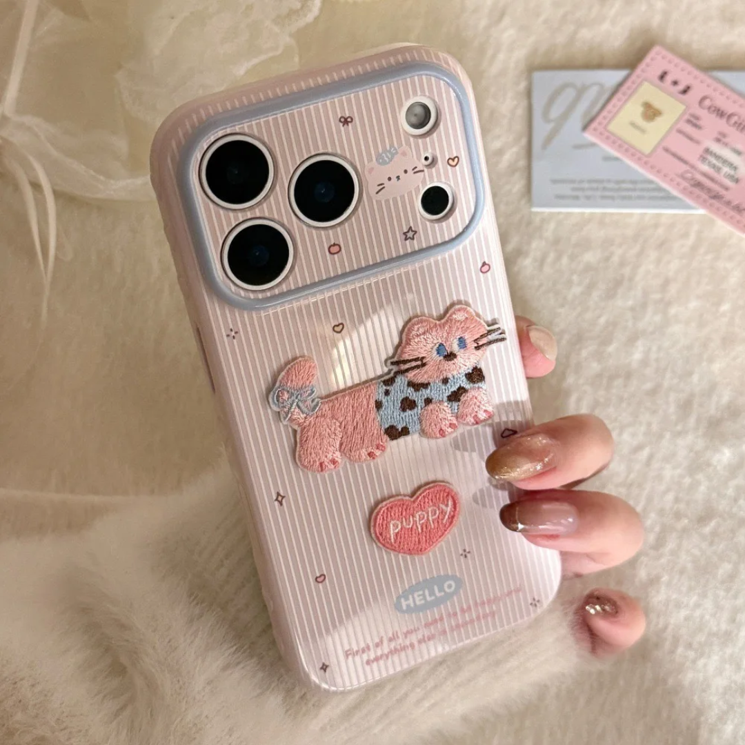 Embroidered Cat Cartoon Phone Case C