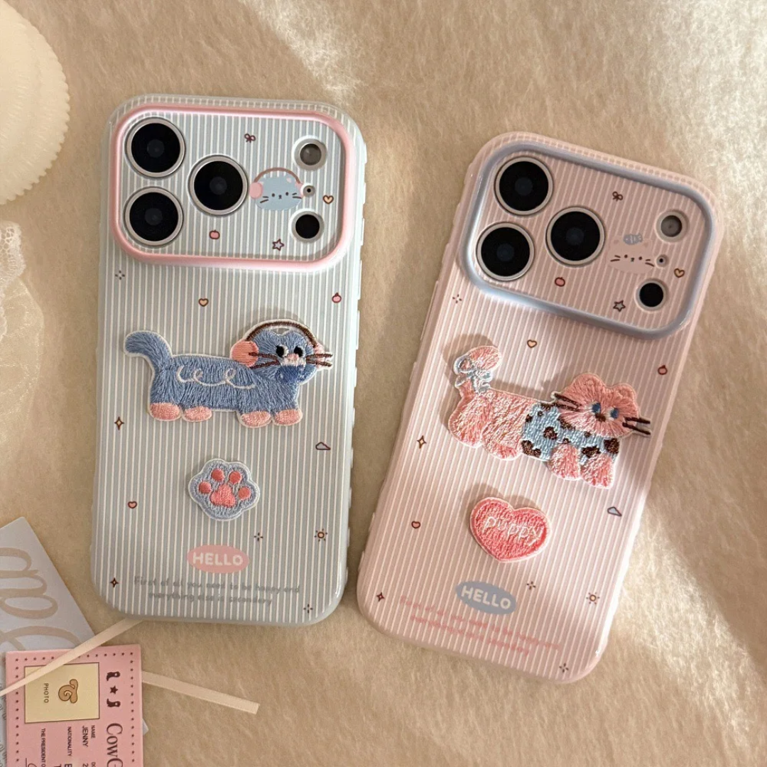 Embroidered Cat Cartoon Phone Case C