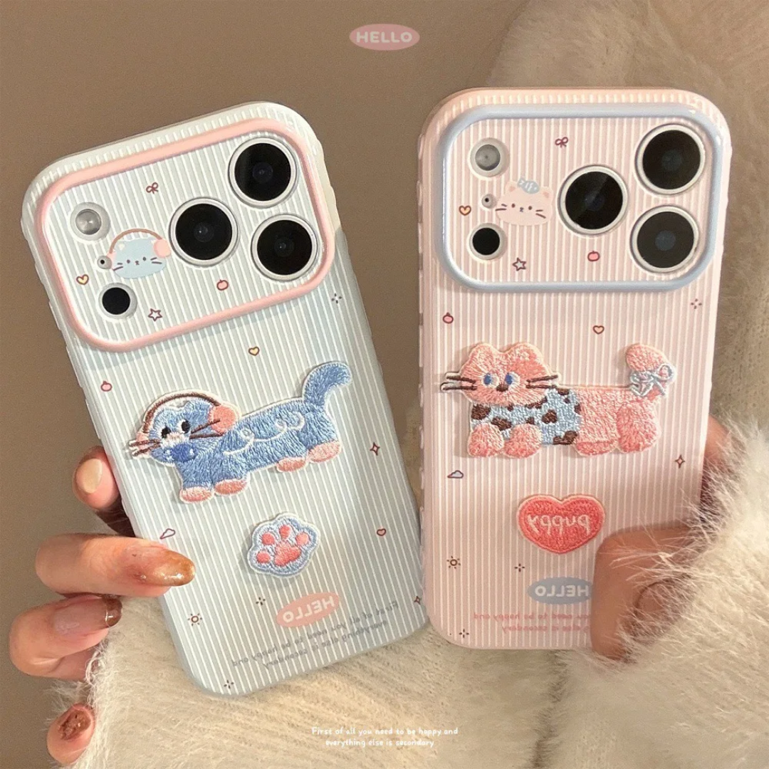 Embroidered Cat Cartoon Phone Case C