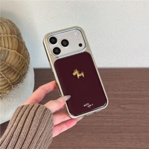 Red-brown 3D golden horse design